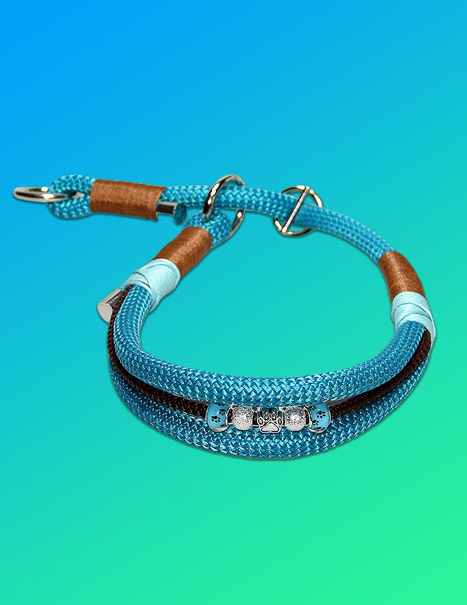 Türkises Tau-Halsband mit Pfotenperlen